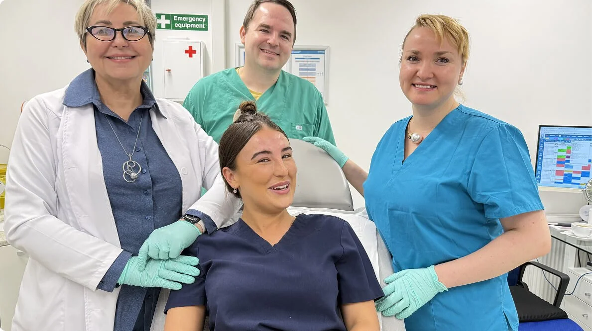 Four smiling medical professionals from the rtwskin clinic team providing cellulite treatments in Tunbridge Wells, Kent.